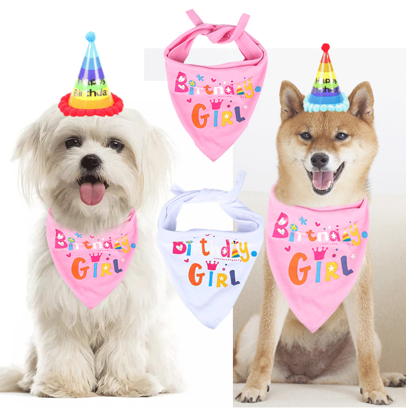 Dog Pet Birthday Printed Scarf Dog Year-Old Commemorative Party Saliva Towel Set Factory Spot Direct Sales
