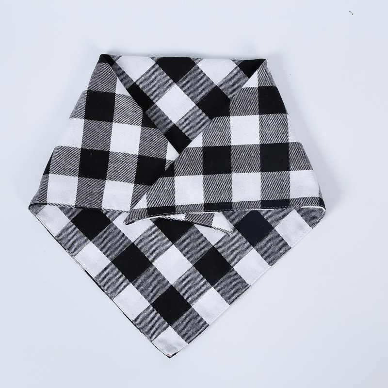 Amazon Hot Sale Pet&#039;s Saliva Towel Dog Triangular Binder Double Pure Cotton Plaid Pet Scarf Headscarf Customization