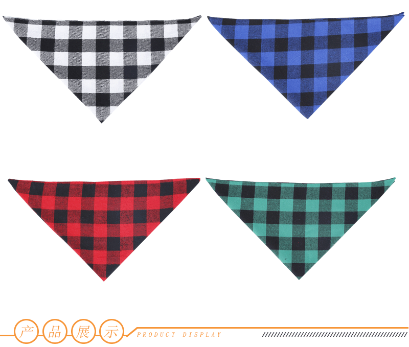 Amazon Hot Sale Pet's Saliva Towel Dog Triangular Binder Double Pure Cotton Plaid Pet Scarf Headscarf Customization