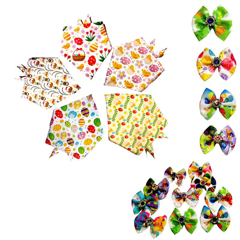 Amazon Celebrate Easter Pet Triangular Scarf Dog Cat Accessories Saliva Towel Multiple Pet Universal Printing