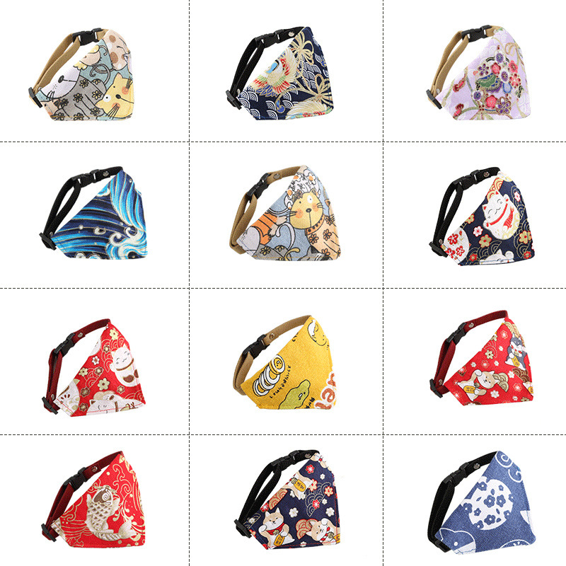 Cat Japanese Saliva Towel Japanese Style Triangular Binder Cat Collar Small Dog Cat Ornament Dogs and Cats Scarf Dog Collar
