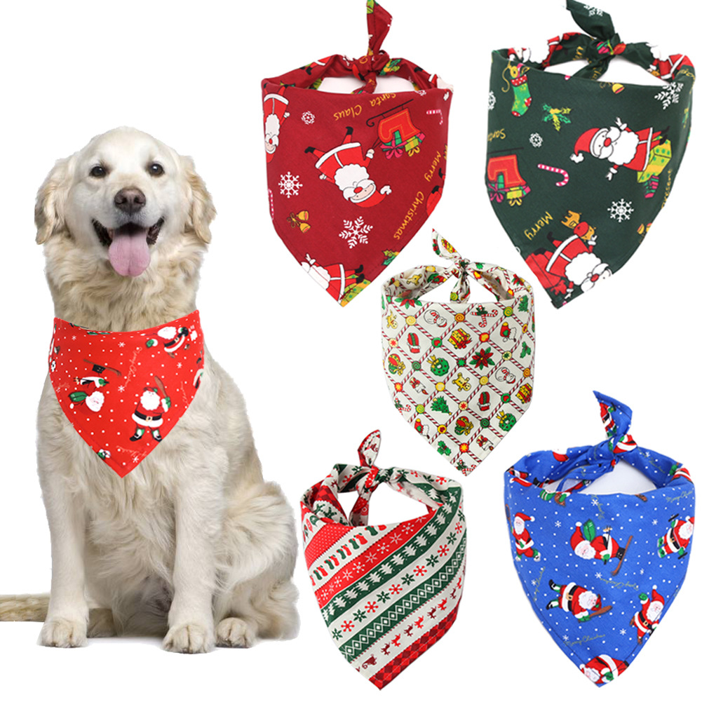 Amazon Hot Selling Christmas Pet&#039;s Saliva Towel Dog Triangle Cotton Printed Cat Scarf Scarf Scarf