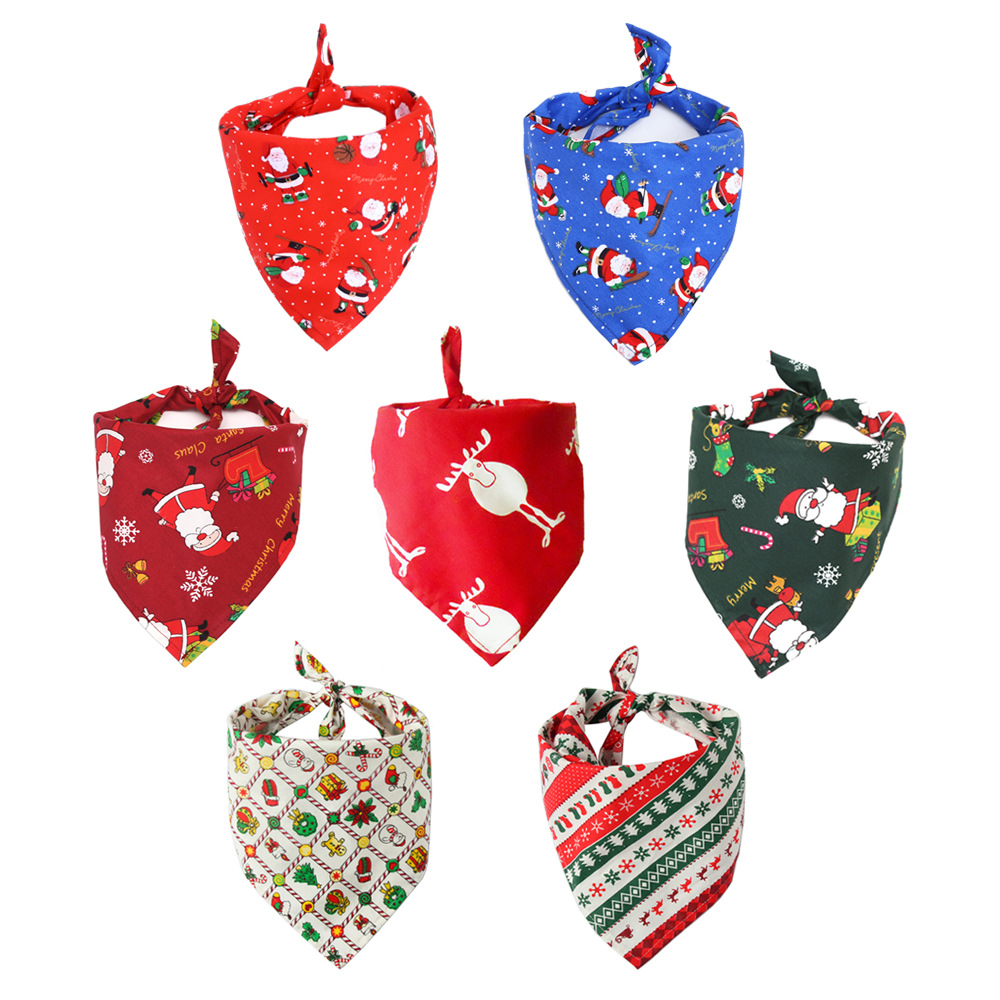 Cross-Border Amazon Christmas Pet&#039;s Saliva Towel Pure Cotton Triangle Scarf Dog Scarf Cat Scarf Jewelry