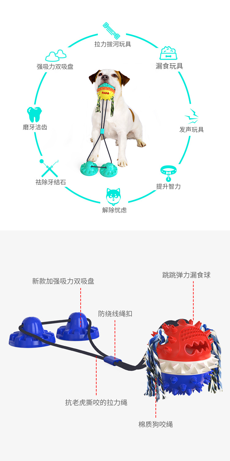 Pet Supplies Factory New Hot Amazon Sucker Sound Dog Bite Molar Training Dog Toy Food Dropping Ball