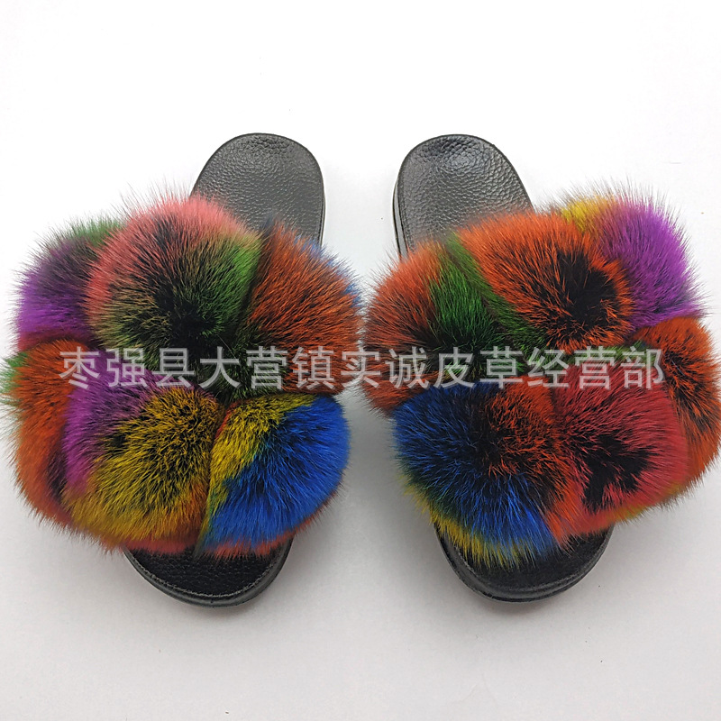 New Foreign Trade Fur Ball PVC Sandals Modern and TrendyWomen Wear Fox Raccoon Dog Fur Children Slipper CrossBorder