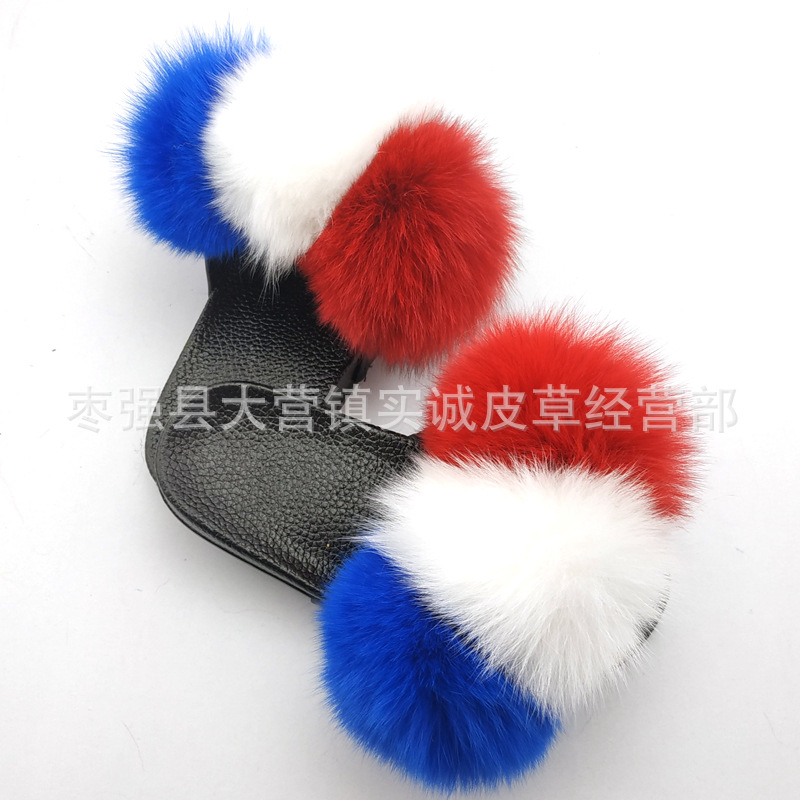 New Foreign Trade Fur Ball PVC Sandals Modern and TrendyWomen Wear Fox Raccoon Dog Fur Children Slipper CrossBorder