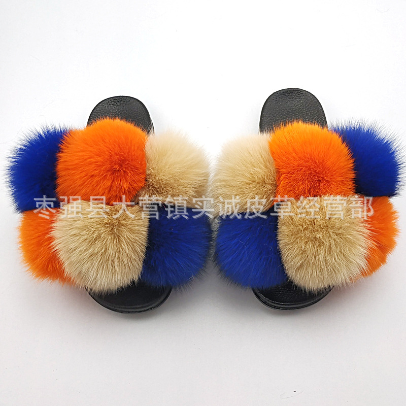 New Foreign Trade Fur Ball PVC Sandals Modern and TrendyWomen Wear Fox Raccoon Dog Fur Children Slipper CrossBorder
