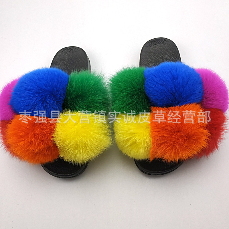 New Foreign Trade Fur Ball PVC Sandals Modern and TrendyWomen Wear Fox Raccoon Dog Fur Children Slipper CrossBorder