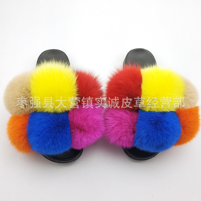 New Foreign Trade Fur Ball PVC Sandals Modern and TrendyWomen Wear Fox Raccoon Dog Fur Children Slipper CrossBorder