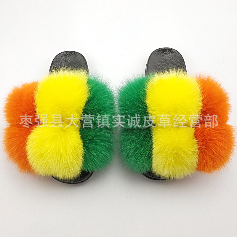 New Foreign Trade Fur Ball PVC Sandals Modern and TrendyWomen Wear Fox Raccoon Dog Fur Children Slipper CrossBorder