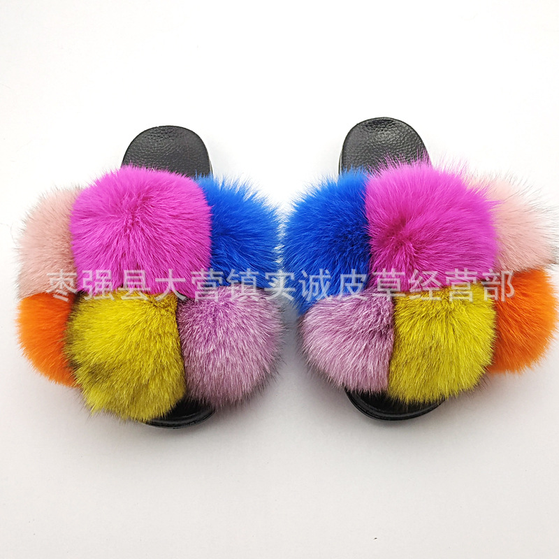 New Foreign Trade Fur Ball PVC Sandals Modern and TrendyWomen Wear Fox Raccoon Dog Fur Children Slipper CrossBorder