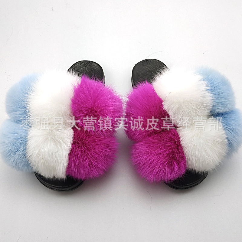New Foreign Trade Fur Ball PVC Sandals Modern and TrendyWomen Wear Fox Raccoon Dog Fur Children Slipper CrossBorder