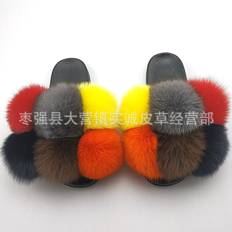 New Foreign Trade Fur Ball PVC Sandals Modern and TrendyWomen Wear Fox Raccoon Dog Fur Children Slipper CrossBorder
