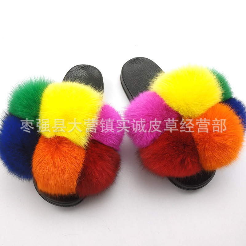 New Foreign Trade Fur Ball PVC Sandals Modern and TrendyWomen Wear Fox Raccoon Dog Fur Children Slipper CrossBorder