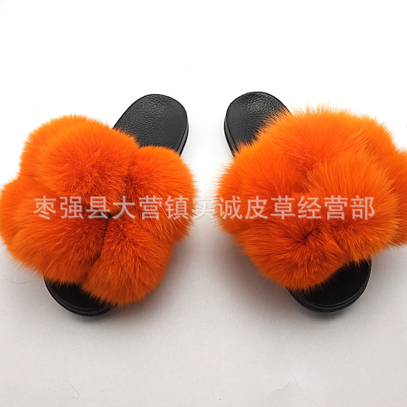 New Foreign Trade Fur Ball PVC Sandals Modern and TrendyWomen Wear Fox Raccoon Dog Fur Children Slipper CrossBorder