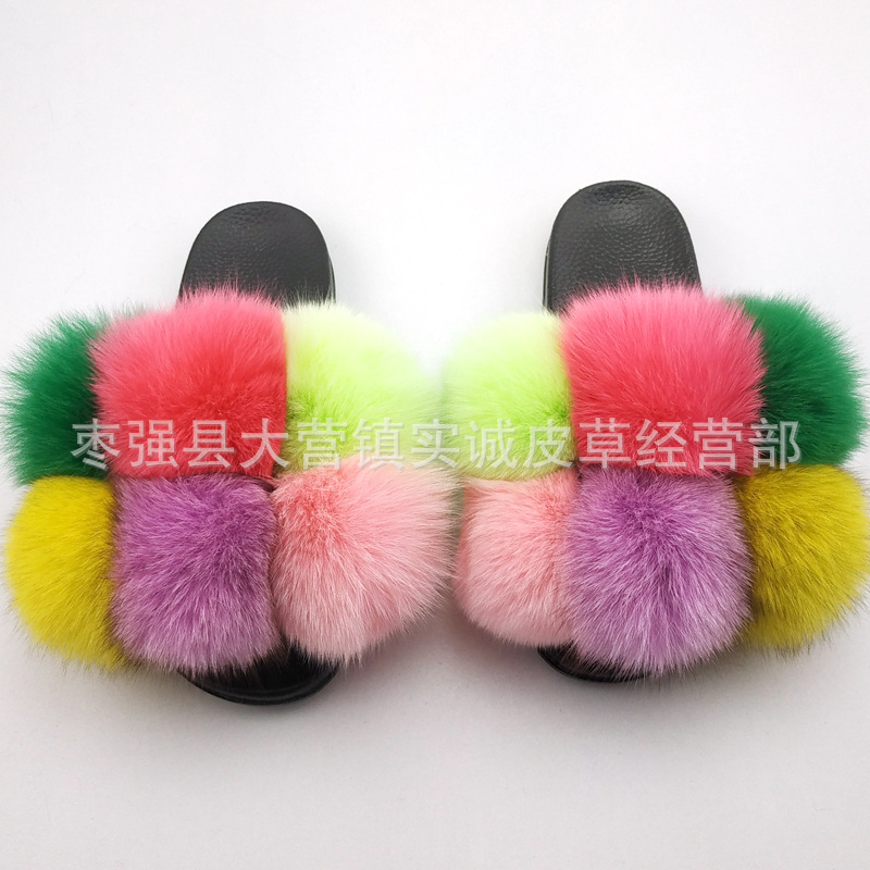 New Foreign Trade Fur Ball PVC Sandals Modern and TrendyWomen Wear Fox Raccoon Dog Fur Children Slipper CrossBorder