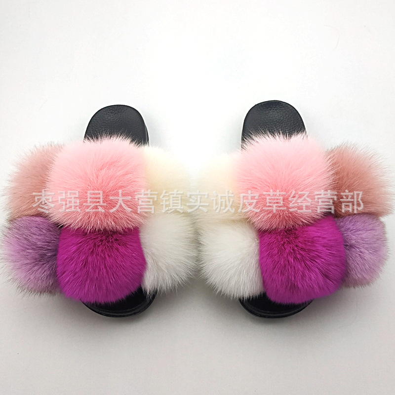 New Foreign Trade Fur Ball PVC Sandals Modern and TrendyWomen Wear Fox Raccoon Dog Fur Children Slipper CrossBorder