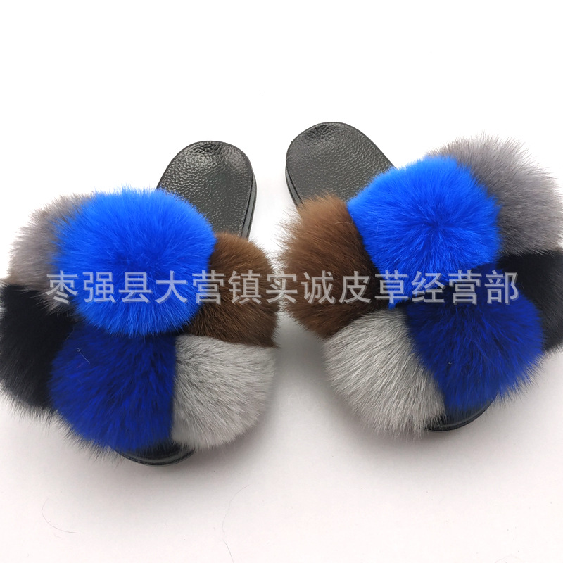 New Foreign Trade Fur Ball PVC Sandals Modern and TrendyWomen Wear Fox Raccoon Dog Fur Children Slipper CrossBorder