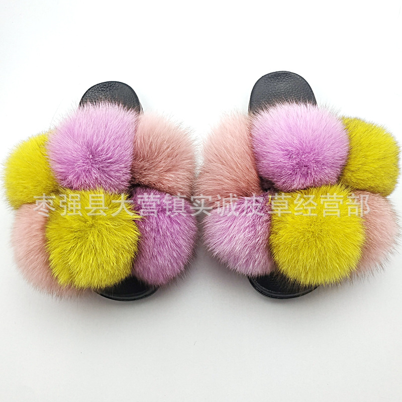 New Foreign Trade Fur Ball PVC Sandals Modern and TrendyWomen Wear Fox Raccoon Dog Fur Children Slipper CrossBorder