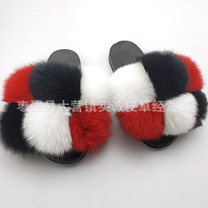 New Foreign Trade Fur Ball PVC Sandals Modern and TrendyWomen Wear Fox Raccoon Dog Fur Children Slipper CrossBorder