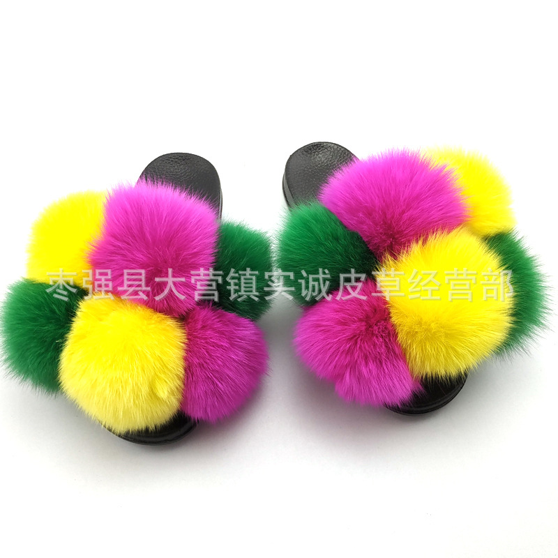 New Foreign Trade Fur Ball PVC Sandals Modern and TrendyWomen Wear Fox Raccoon Dog Fur Children Slipper CrossBorder