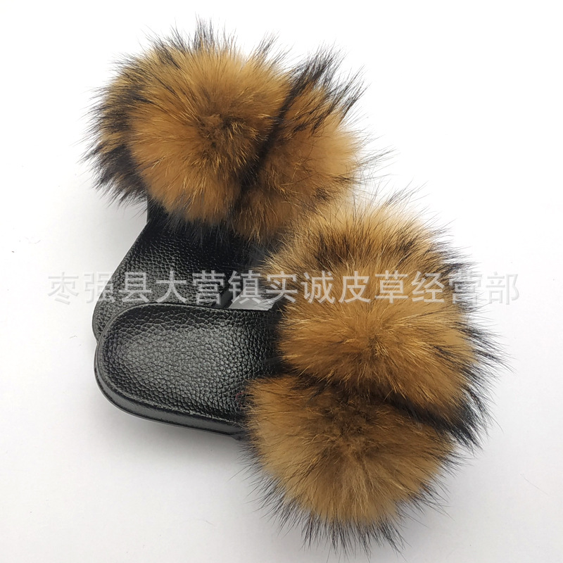 New Foreign Trade Fur Ball PVC Sandals Modern and TrendyWomen Wear Fox Raccoon Dog Fur Children Slipper CrossBorder