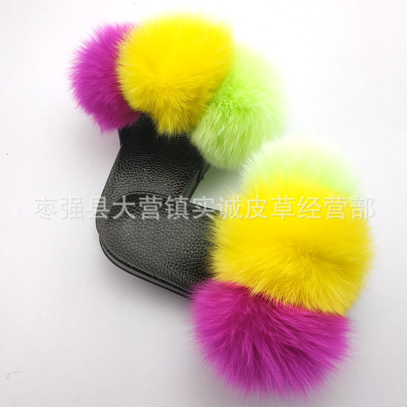 New Foreign Trade Fur Ball PVC Sandals Modern and TrendyWomen Wear Fox Raccoon Dog Fur Children Slipper CrossBorder