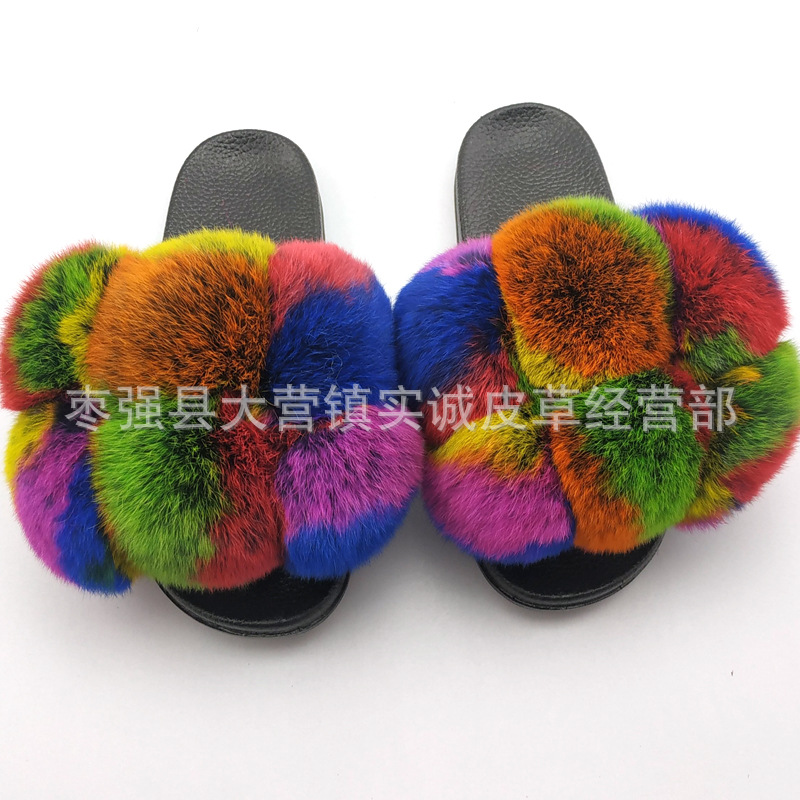 New Foreign Trade Fur Ball PVC Sandals Modern and TrendyWomen Wear Fox Raccoon Dog Fur Children Slipper CrossBorder