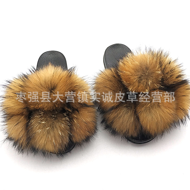 New Foreign Trade Fur Ball PVC Sandals Modern and TrendyWomen Wear Fox Raccoon Dog Fur Children Slipper CrossBorder