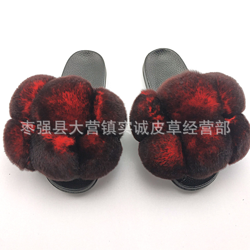 New Foreign Trade Fur Ball PVC Sandals Modern and TrendyWomen Wear Fox Raccoon Dog Fur Children Slipper CrossBorder