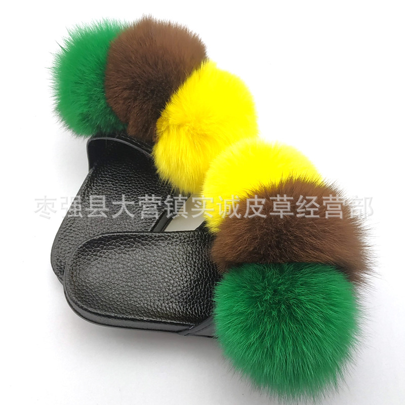 New Foreign Trade Fur Ball PVC Sandals Modern and TrendyWomen Wear Fox Raccoon Dog Fur Children Slipper CrossBorder