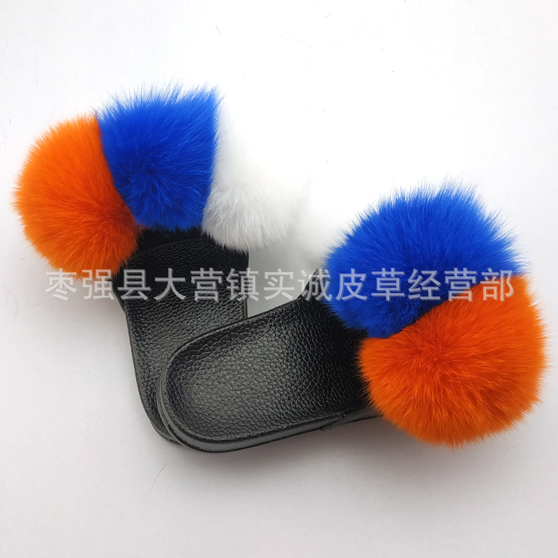 New Foreign Trade Fur Ball PVC Sandals Modern and TrendyWomen Wear Fox Raccoon Dog Fur Children Slipper CrossBorder