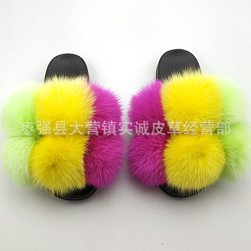 New Foreign Trade Fur Ball PVC Sandals Modern and TrendyWomen Wear Fox Raccoon Dog Fur Children Slipper CrossBorder