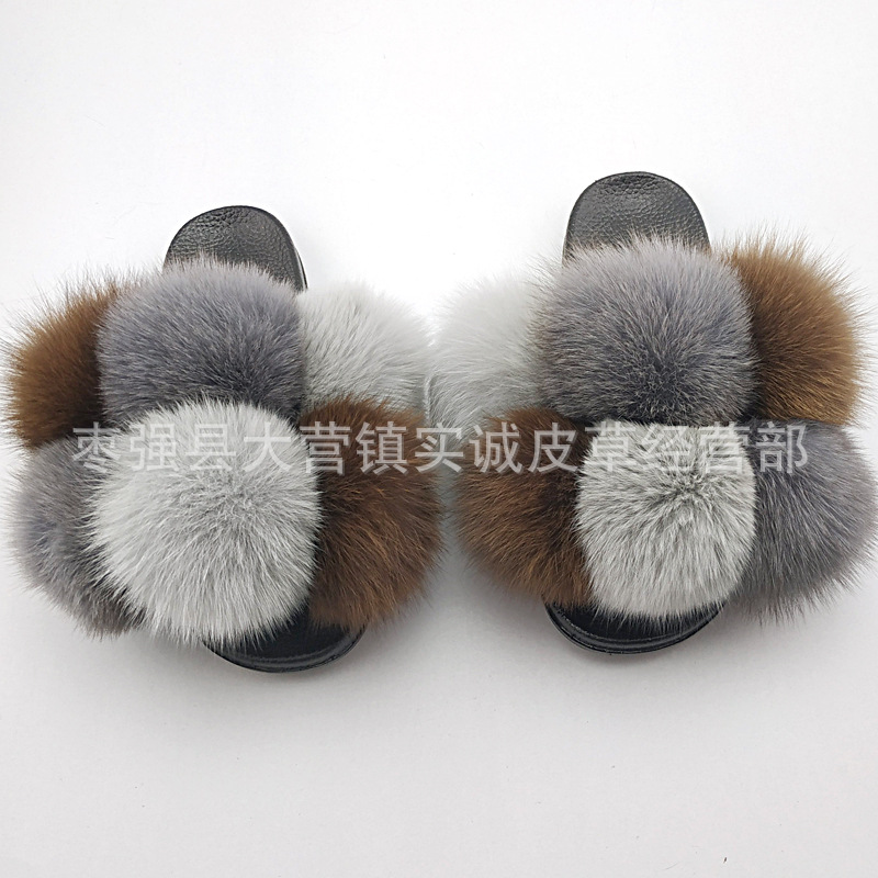 New Foreign Trade Fur Ball PVC Sandals Modern and TrendyWomen Wear Fox Raccoon Dog Fur Children Slipper CrossBorder