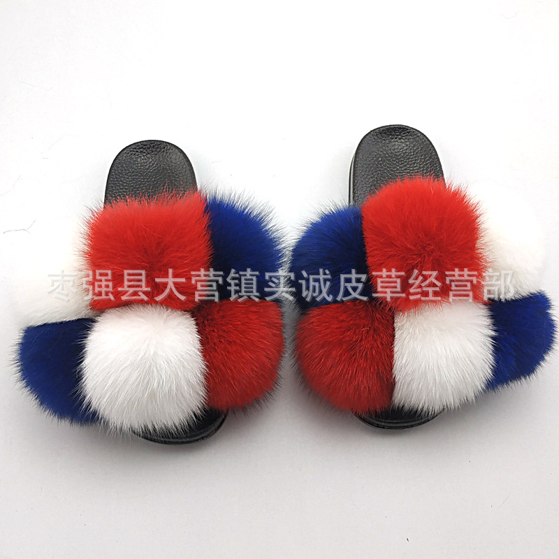 New Foreign Trade Fur Ball PVC Sandals Modern and TrendyWomen Wear Fox Raccoon Dog Fur Children Slipper CrossBorder