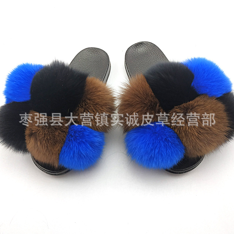 New Foreign Trade Fur Ball PVC Sandals Modern and TrendyWomen Wear Fox Raccoon Dog Fur Children Slipper CrossBorder