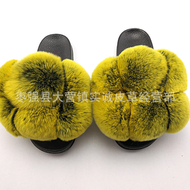 New Foreign Trade Fur Ball PVC Sandals Modern and TrendyWomen Wear Fox Raccoon Dog Fur Children Slipper CrossBorder