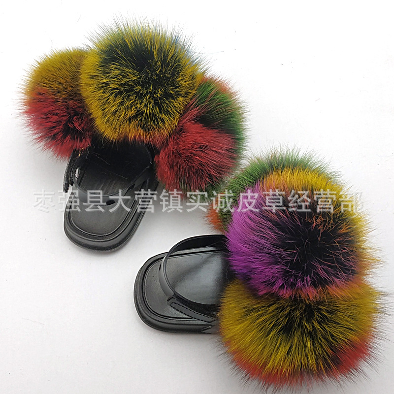 New Foreign Trade Fur Ball PVC Sandals Modern and TrendyWomen Wear Fox Raccoon Dog Fur Children Slipper CrossBorder