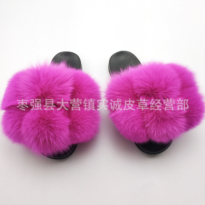 New Foreign Trade Fur Ball PVC Sandals Modern and TrendyWomen Wear Fox Raccoon Dog Fur Children Slipper CrossBorder