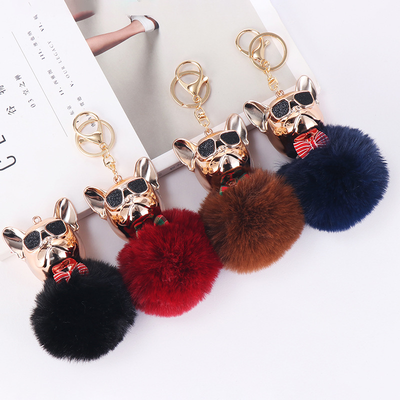 New Exclusive for Cross-Border Creative Sunglasses French Bulldog Car Pendant Cute Dog Keychain Hair Ball Bag Pendant