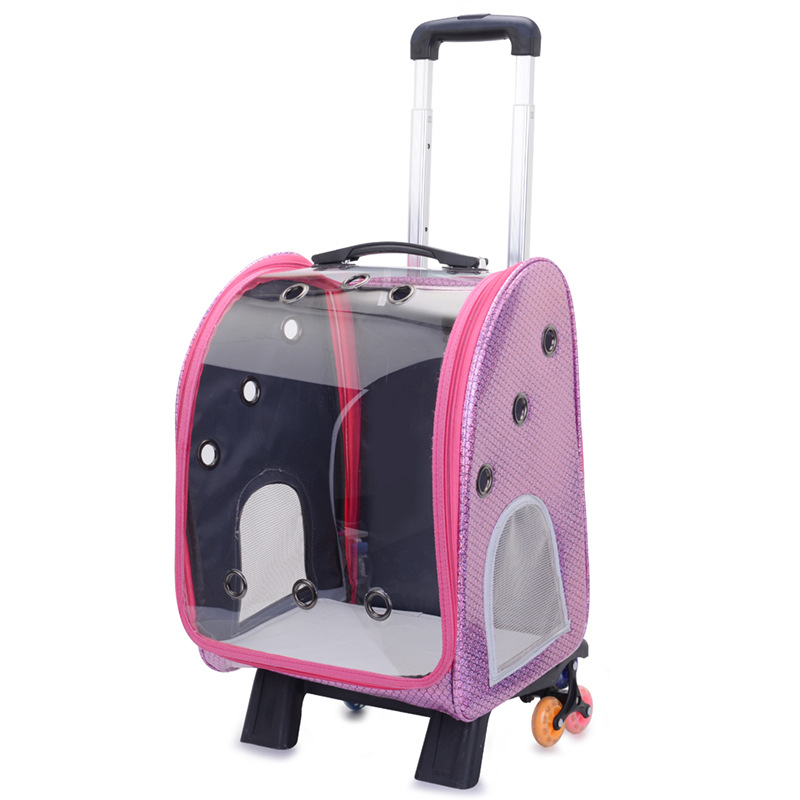 Cross-Border Special for New Pet Trolley Bag Outdoor Portable Dog Bag Transparent Pet Cat Bag Large Capacity Pet Backpack