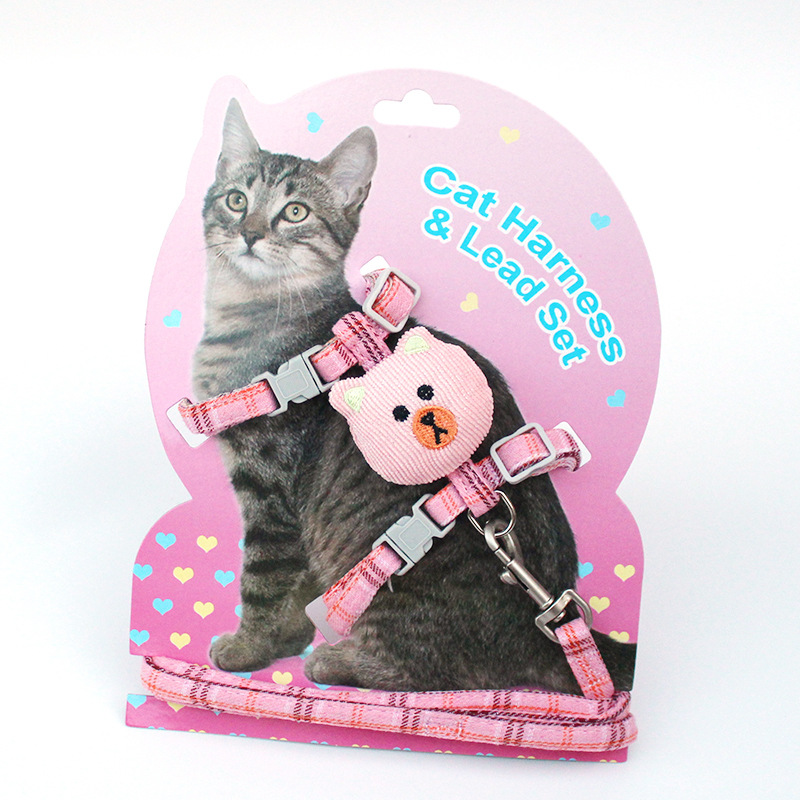 New Cat Pulling Rope I-Shaped Cat Chain Dog Leash Cute Bear Head Pet's Chest-Back Traction Belt Wholesale New Cat Pulling Rope I-Shaped Cat Chain Dog Leash Cute Bear Head Pet's Chest-Back Traction Belt Wholesale
