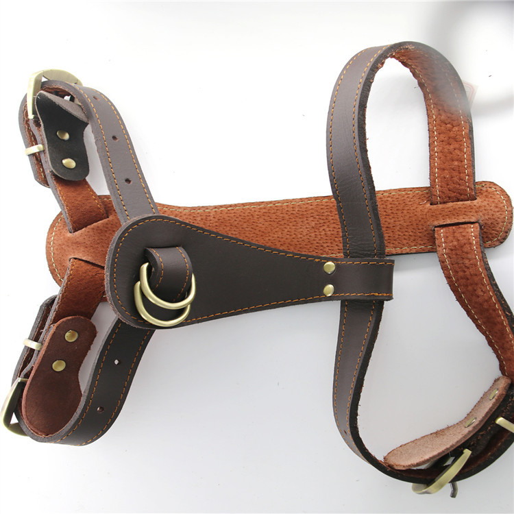 Dog Leather Chest Strap Cowhide Pet&#039;s Chest-Back Medium Large Dog Hand Holding Rope Golden Retriever/German Shepherd Factory Direct Sales Strap