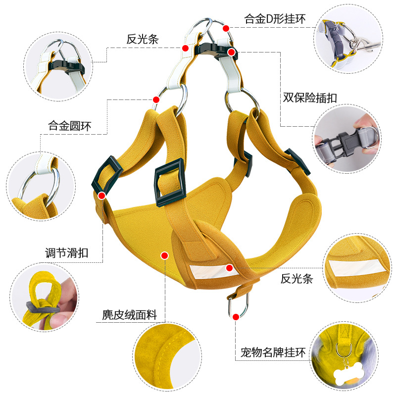 Cross-Border Pet Supplies Dog Vest-Style Traction Rope Chest Back Set Reflective Dog Rope Suede Cat Chest Back