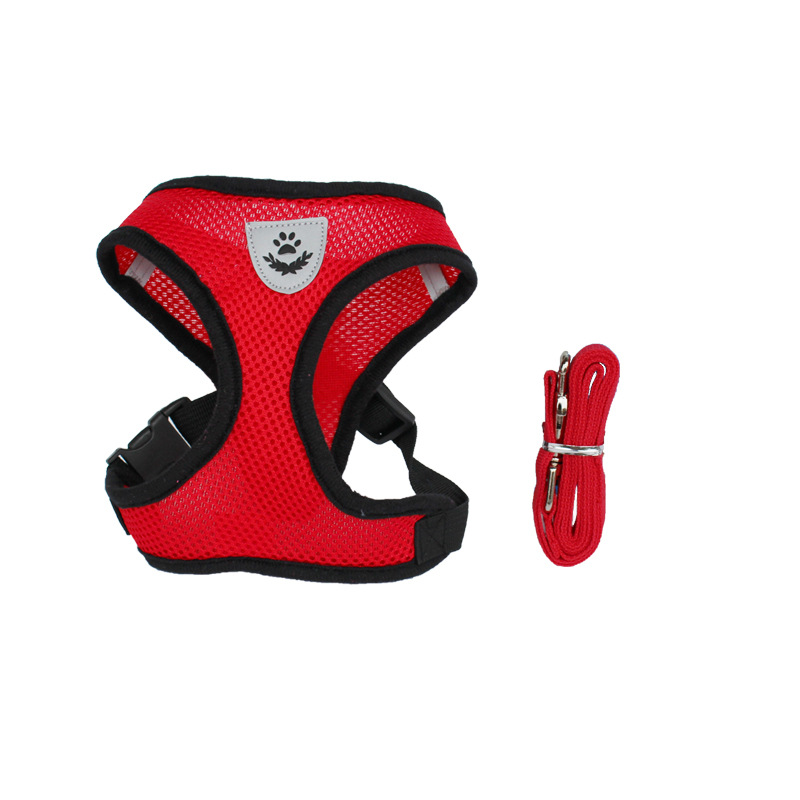 Pet Harness Dogs and Cats Mesh Chest and Back Dog Leash Cat Pulling Rope I-Shaped Vest for Leash Set