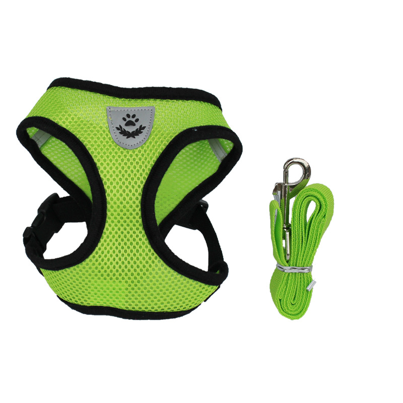 Pet Harness Dogs and Cats Mesh Chest and Back Dog Leash Cat Pulling Rope I-Shaped Vest for Leash Set