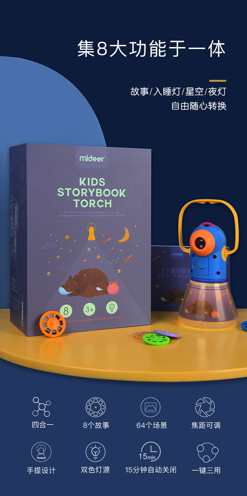 Mideer Milu Children's Multi-Functional Story Projector Three-in-One Starry Sky Night Light Small Night Lamp Luminous Toys
