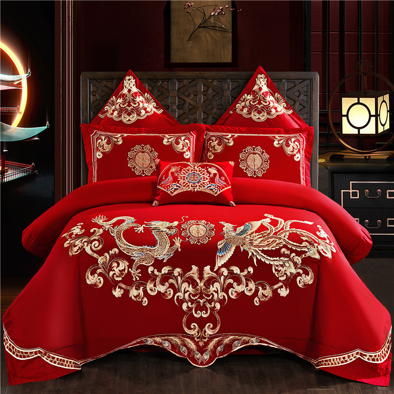 Wedding bedding Wedding Four-Piece Set Bright Red Six-Piece Wedding Bedding Bed Sheet Cover Match Sets