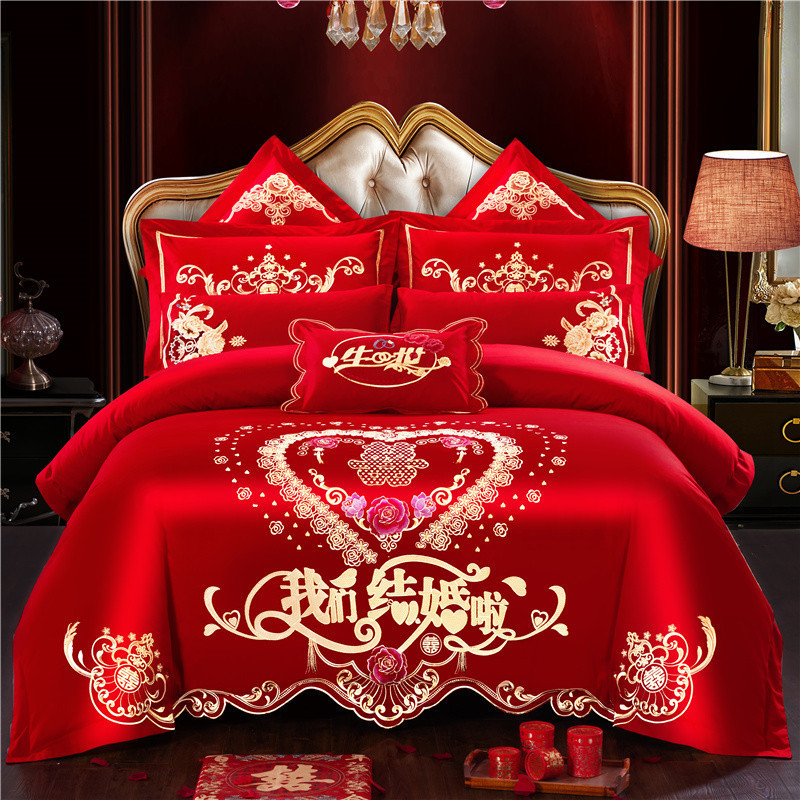 Wedding bedding Wedding Four-Piece Set Bright Red Six-Piece Wedding Bedding Bed Sheet Cover Match Sets