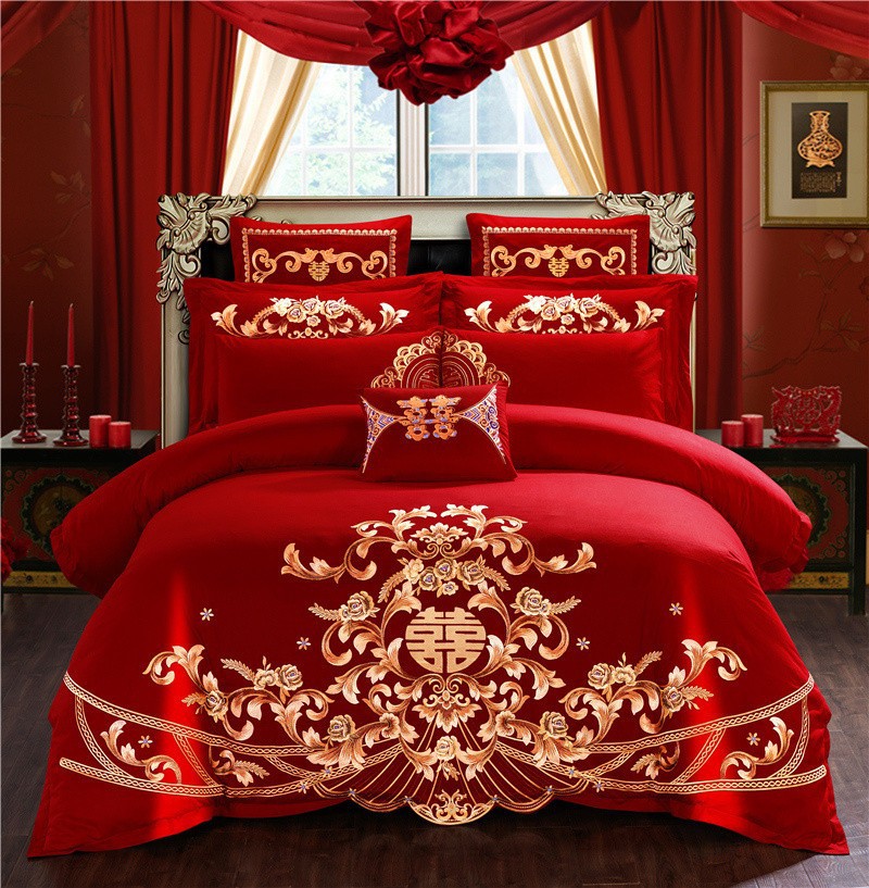 Wedding bedding Wedding Four-Piece Set Bright Red Six-Piece Wedding Bedding Bed Sheet Cover Match Sets